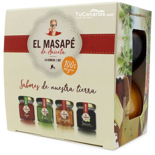 Miel Palma + Almogrote + Mojo Rojo + Mojo Verde Masape 4x40g Productos Canarios Miel Palma + Almogrote + Mojo Rojo + Mojo Verde Masape 4x40g